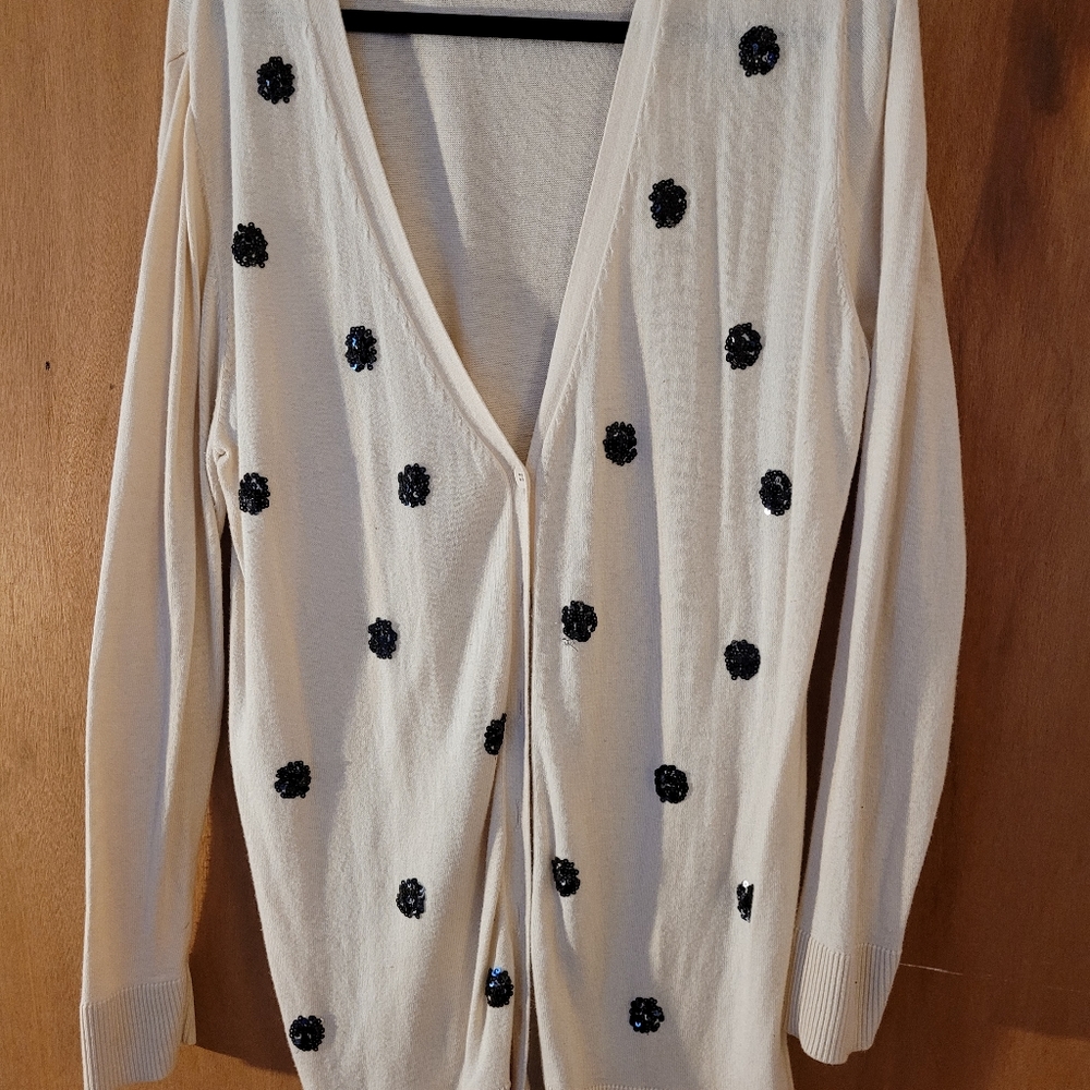 Old Navy Cream And Black Sequin Cardigan